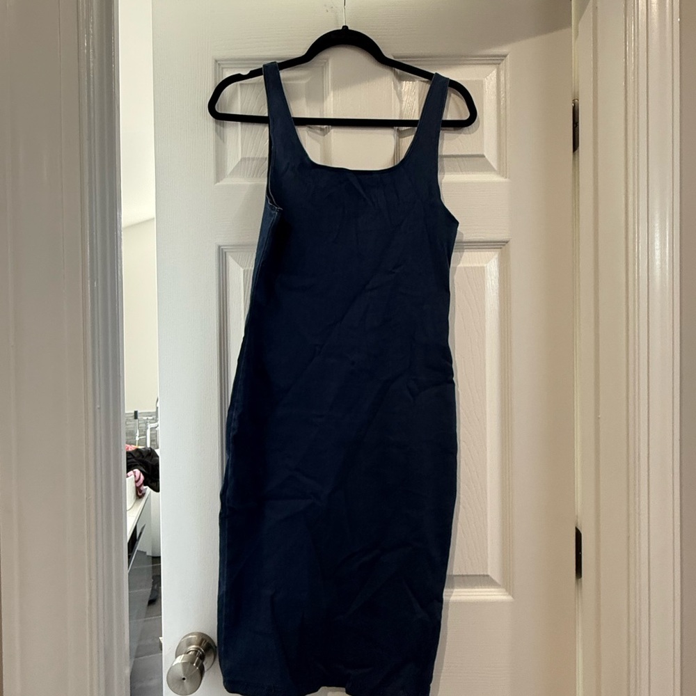 Ribbed Blue Sheath Midi Dress for Cocktail